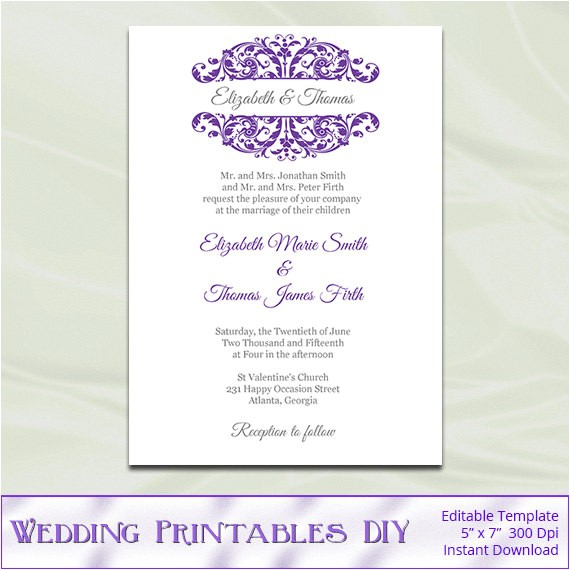 purple and silver wedding invitation