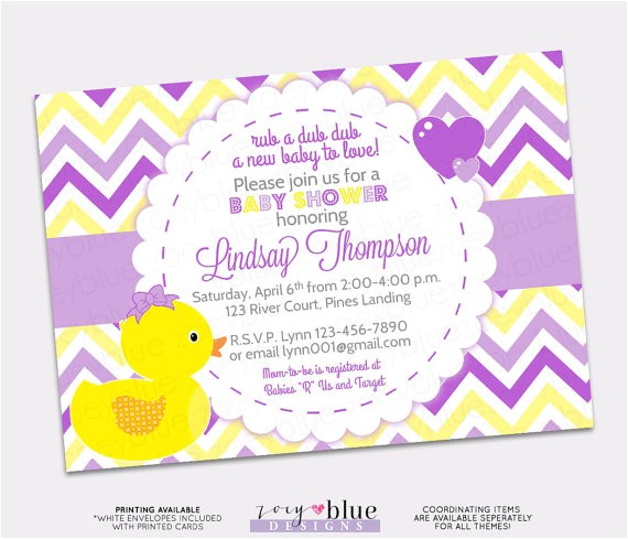 girl rubber ducky baby shower invitation