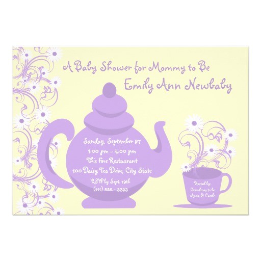tea party baby shower purple and yellow invitation