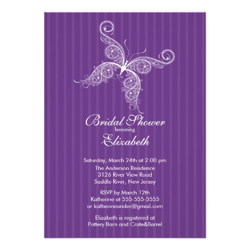 purple butterfly bridal shower invitation