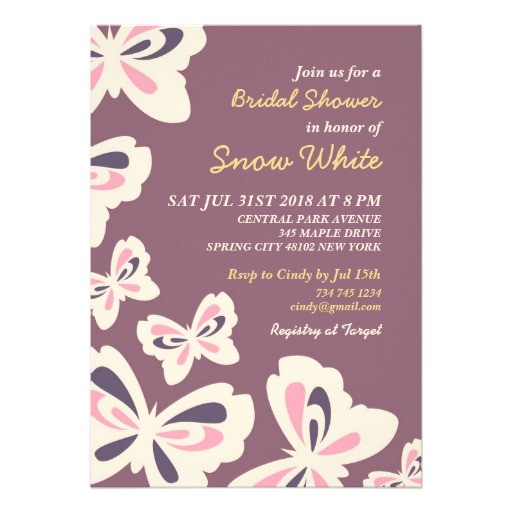 purple butterfly bridal shower wedding invitation