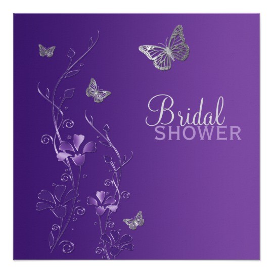 purple gray floral butterfly bridal shower invite