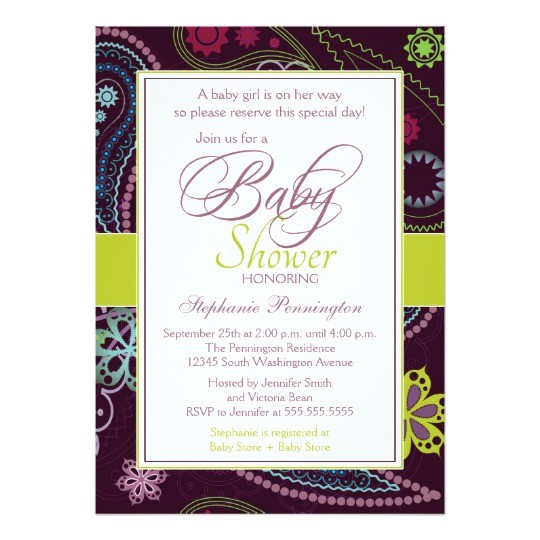 purple lime floral paisley baby shower invitation