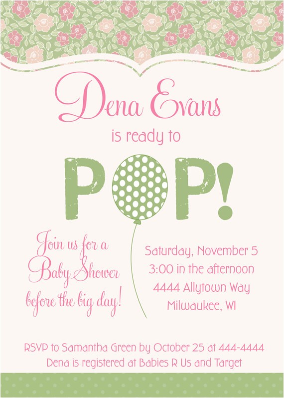 ready pop balloon baby shower invitations