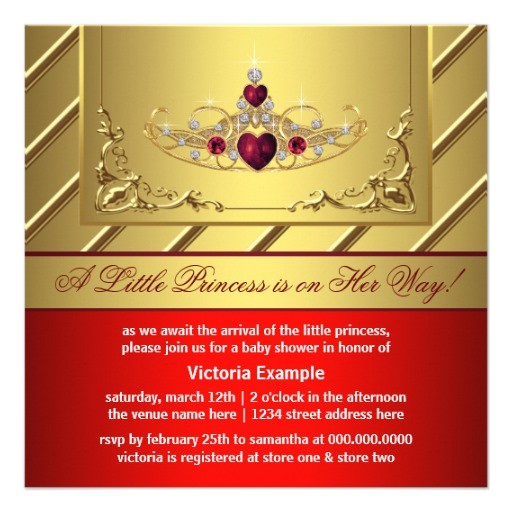 red and gold crown princess baby shower invitation