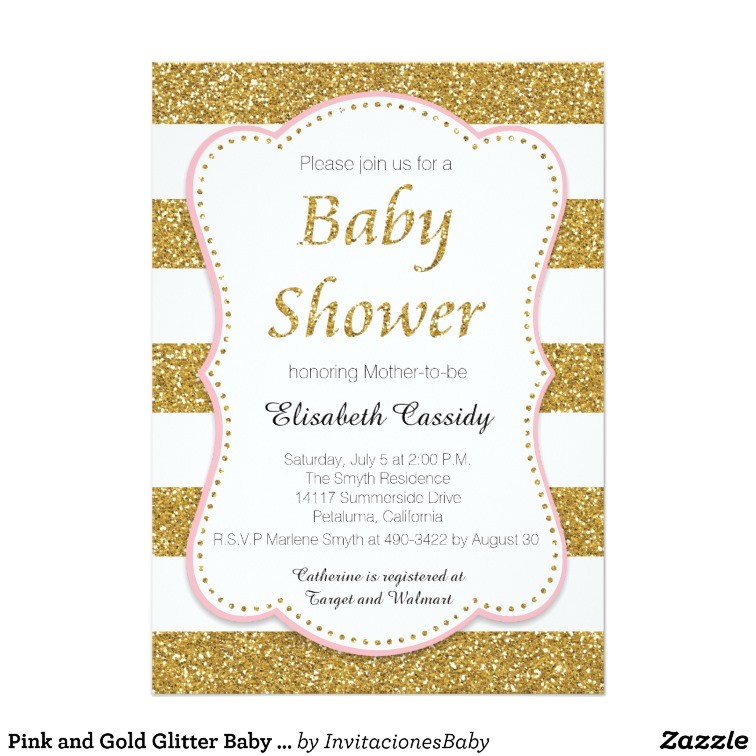 pink and gold glitter baby shower invitation