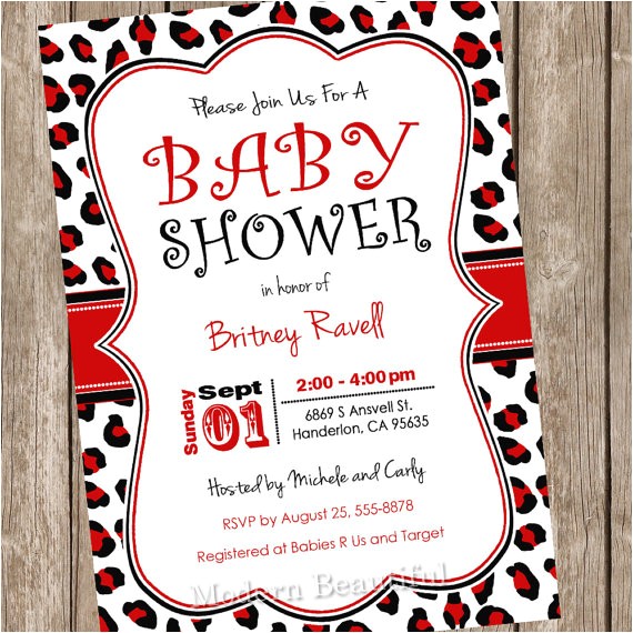 red black leopard baby shower invitation