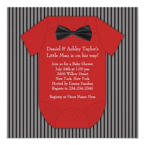 red and black pinstripe baby shower invitations