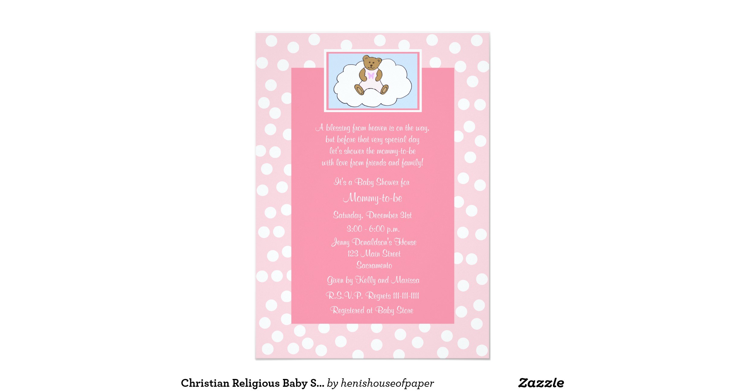 christian religious baby shower invitation pink