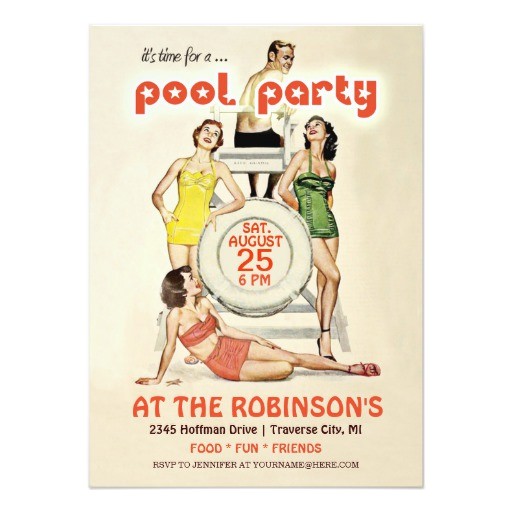 cute retro vintage pool party invitation