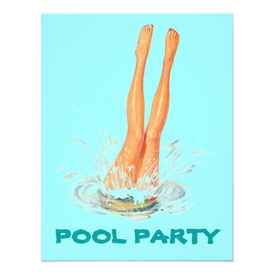 diving legs retro swimming pool party invitations