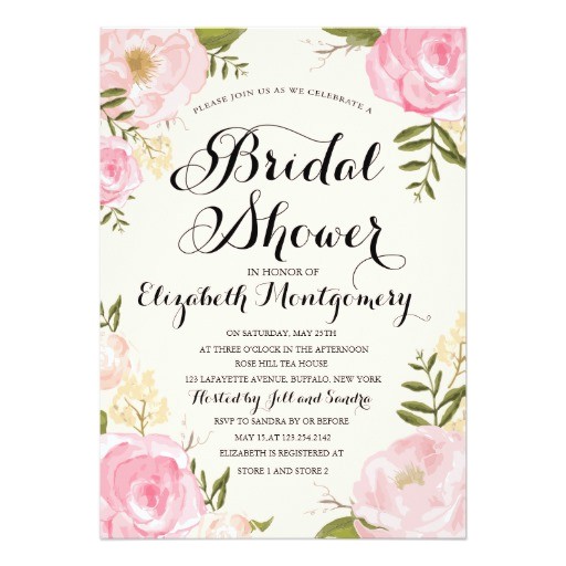 modern vintage pink floral bridal shower 5x7 paper invitation card