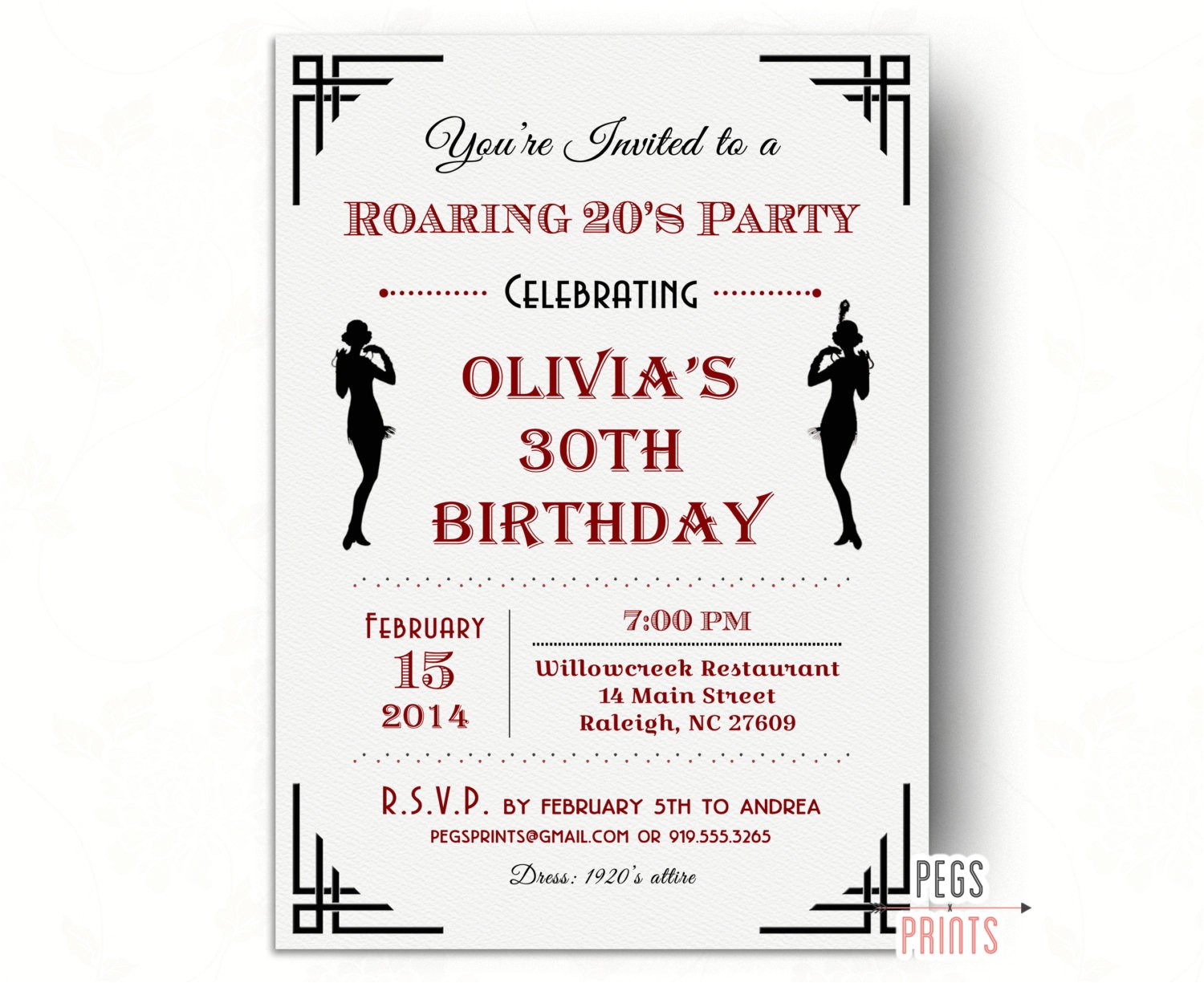 flapper girl birthday invitation