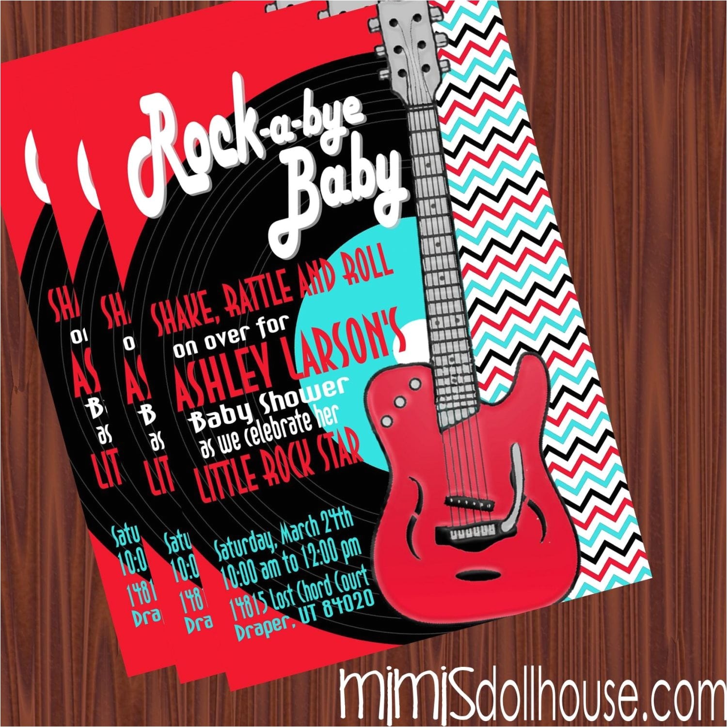 rock and roll baby shower invitation red