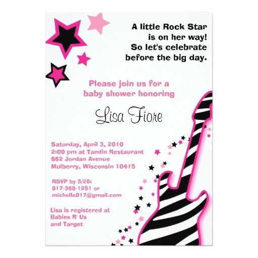 rock star girl guitar baby shower invitations