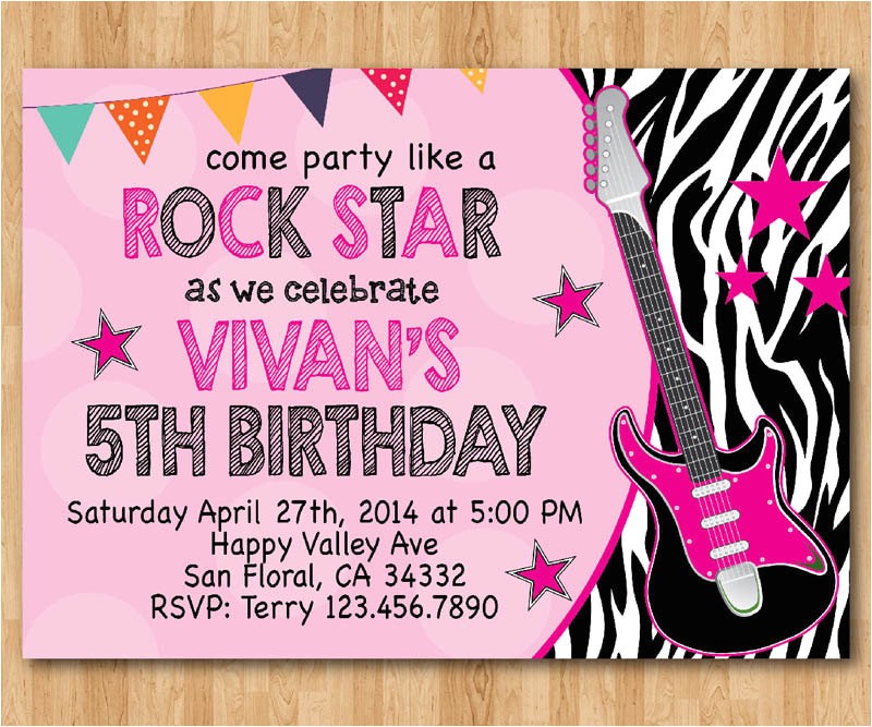 rock star birthday invitation girl