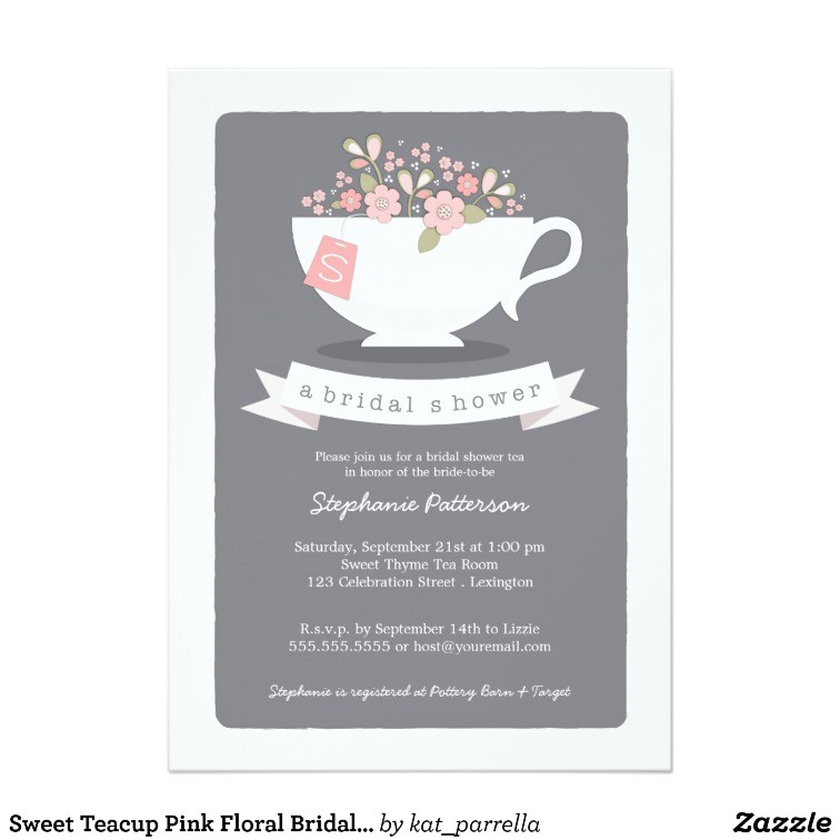 sweet teacup pink floral bridal shower invitation