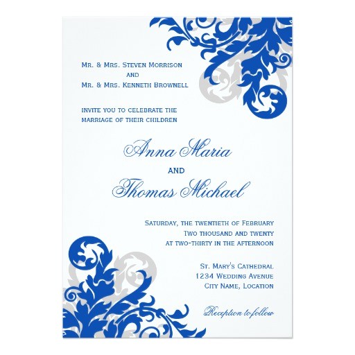 royal blue and silver flourish wedding invitation 161954992780844908