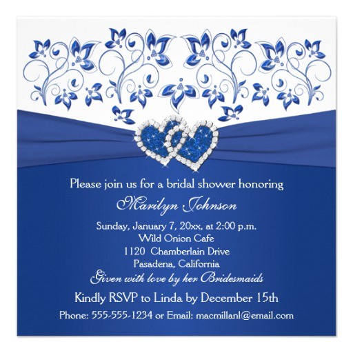 royal blue white floral hearts bridal shower invitation 161791396977779042