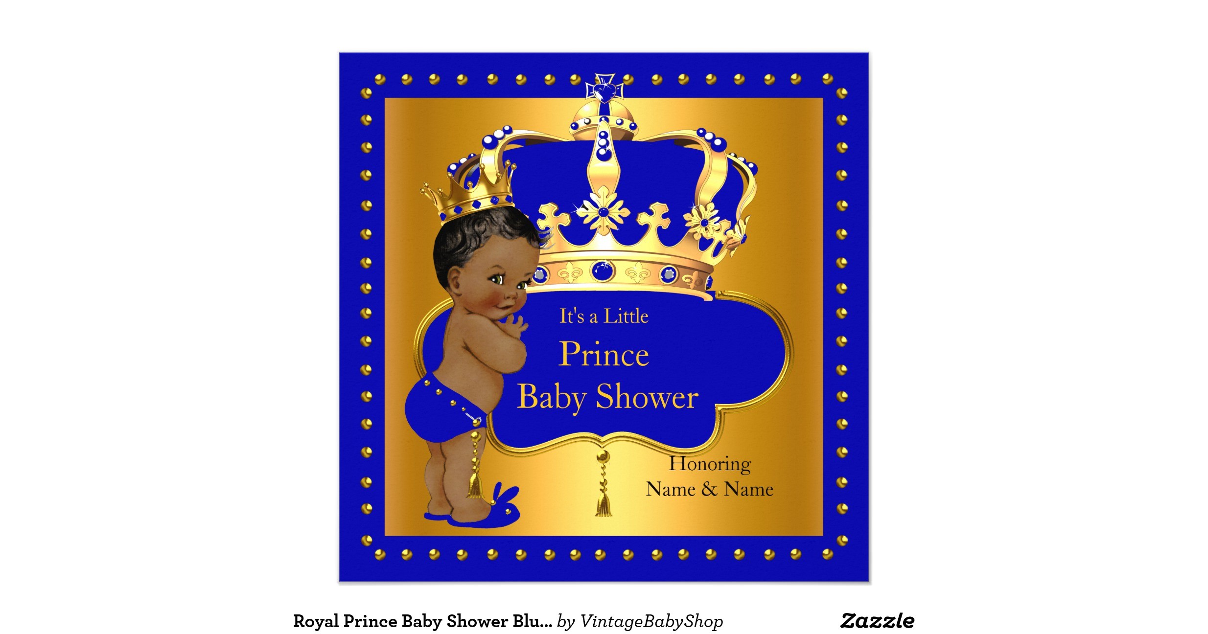 royal prince baby shower blue boy crown ethnic invitation