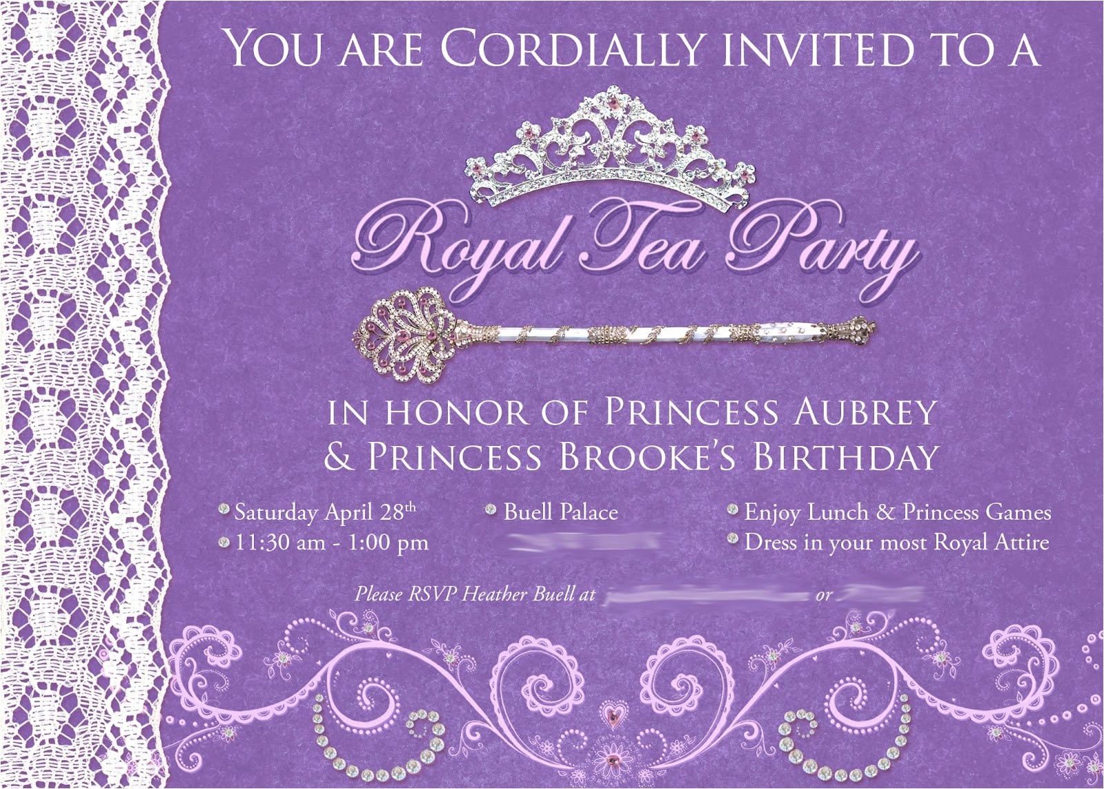 princess tea party birthday invitations