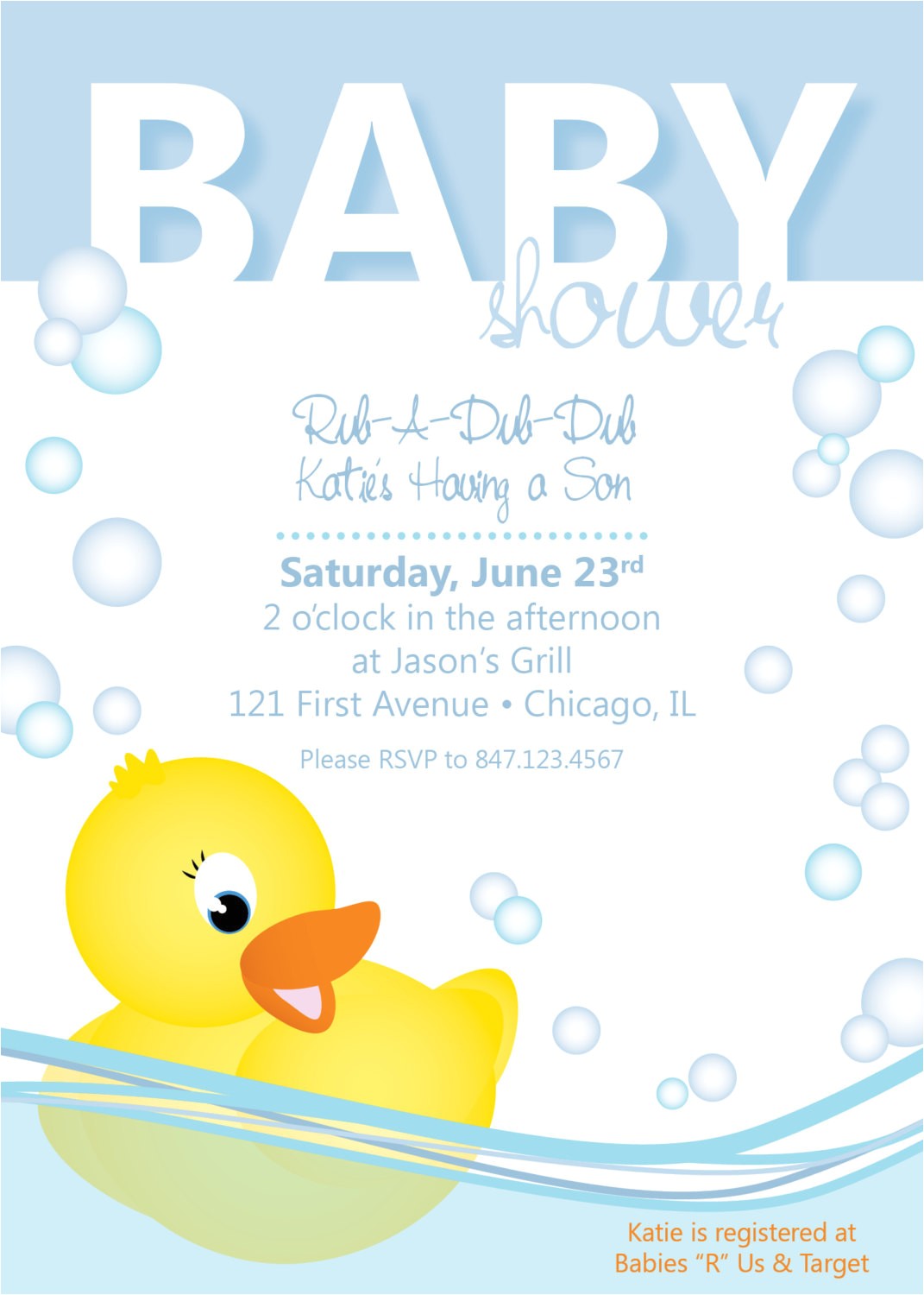 baby shower invitation rubber ducky