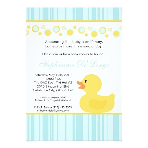 5x7 yellow rubber ducky baby shower invitation