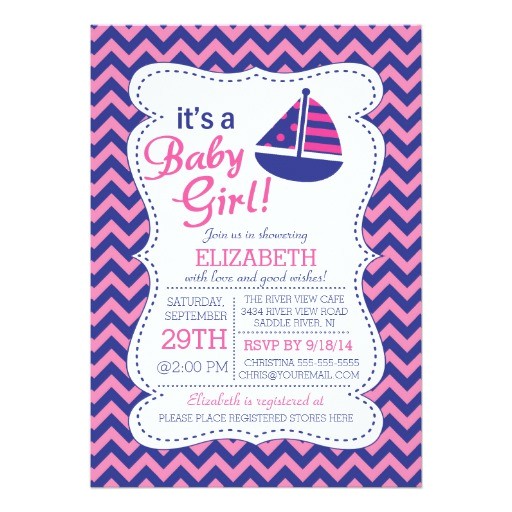 its a baby girl sailboat nautical baby shower invitation