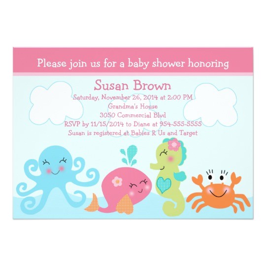 under the sea life girl baby shower invitation