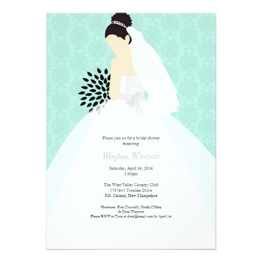 mint green bride silhouette bridal shower invitation