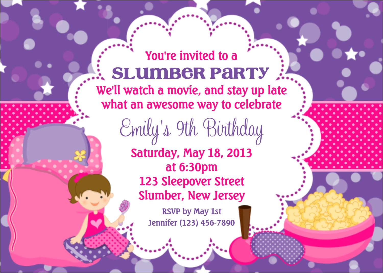 slumber party invitation personalized