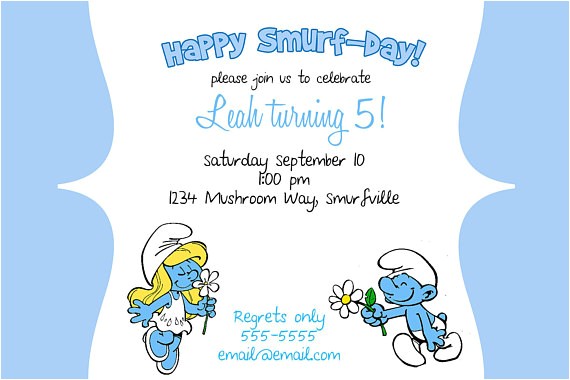 smurfs birthday invitation digital file