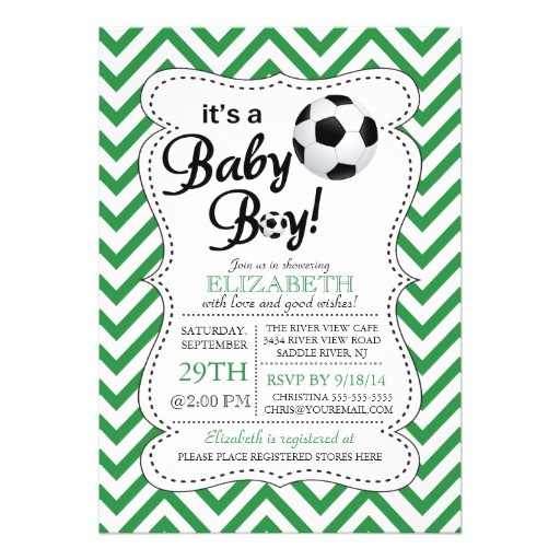 modern chevron its a baby boy soccer baby shower invitation