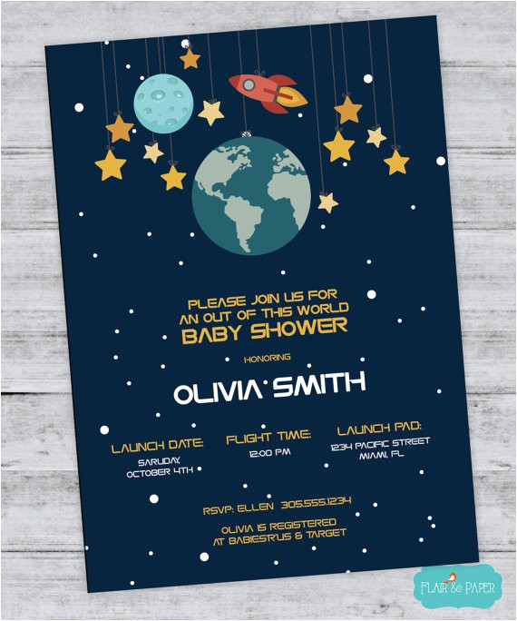 space baby shower invitation outer space