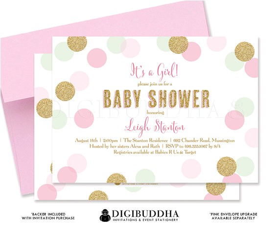 blush pink mint baby shower invitations