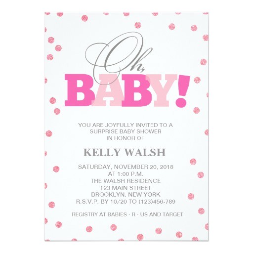 pink glitter modern sparkle baby shower invitation