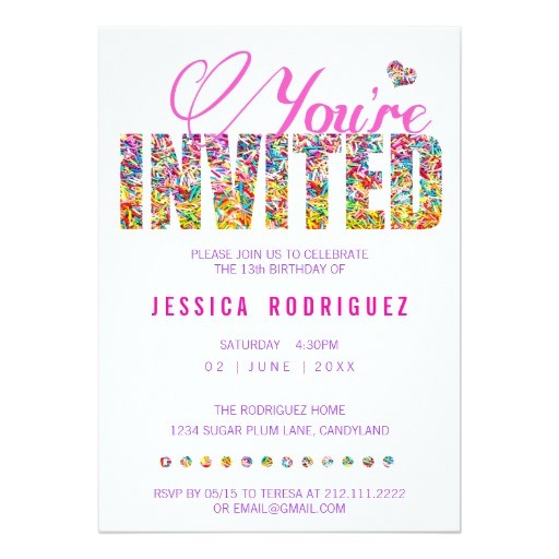 candy theme sprinkles birthday party invitation