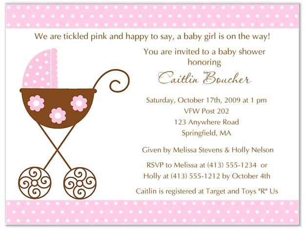 Stroller Fun Girl Pink Polka Dots Baby Shower Invitations