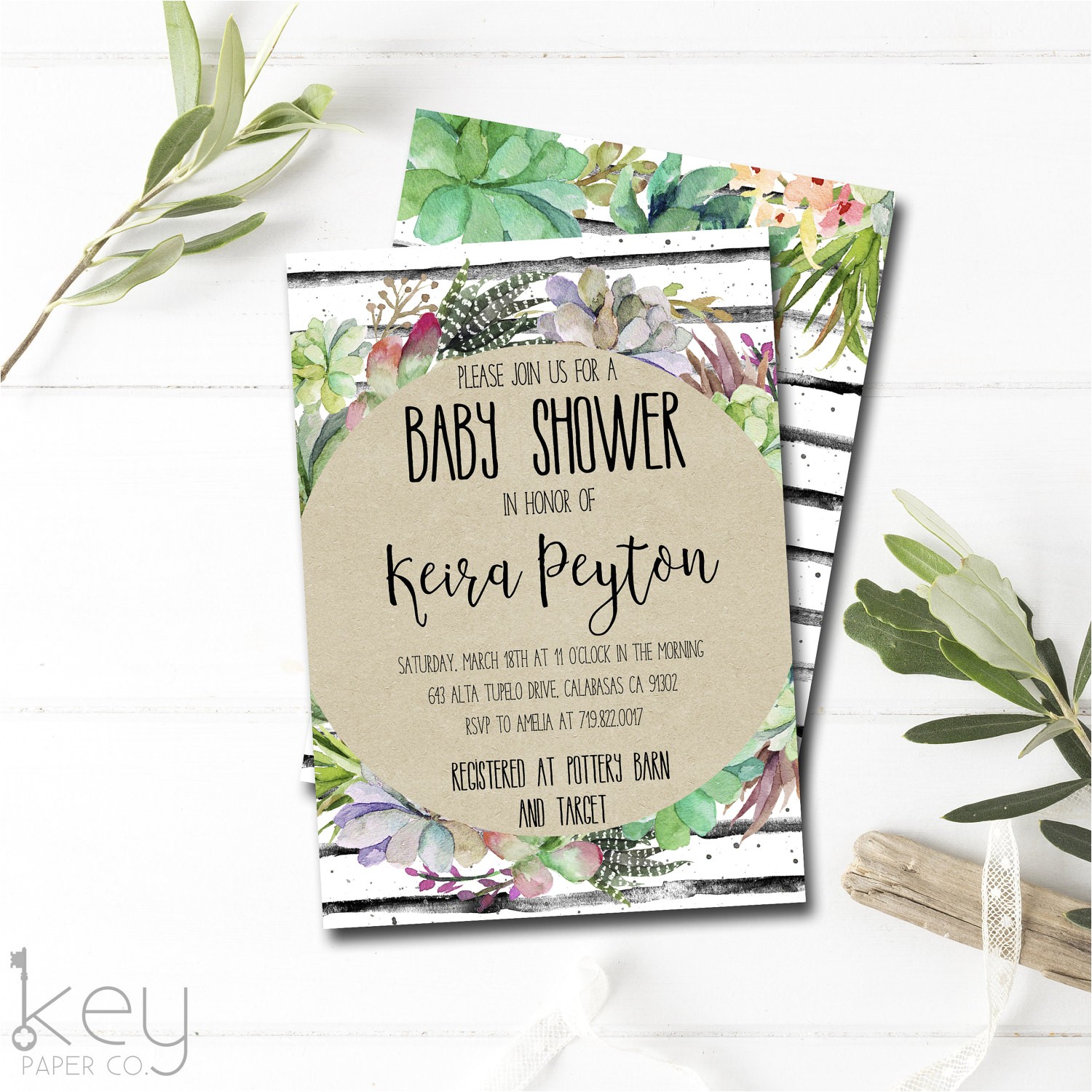 succulent baby shower invitation