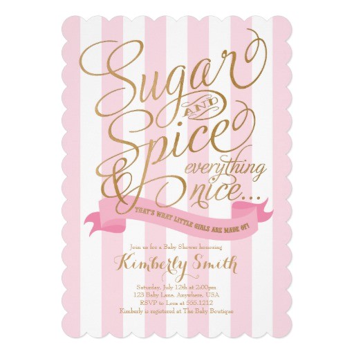 sugar and spice baby girl baby shower invitation