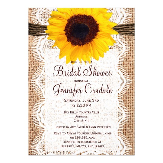 Sunflower Bridal Shower Invitation Templates Rustic Burlap Sunflower Bridal Shower Invitations