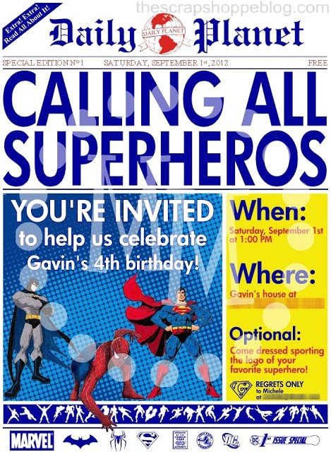 superhero newspaper birthday invitation