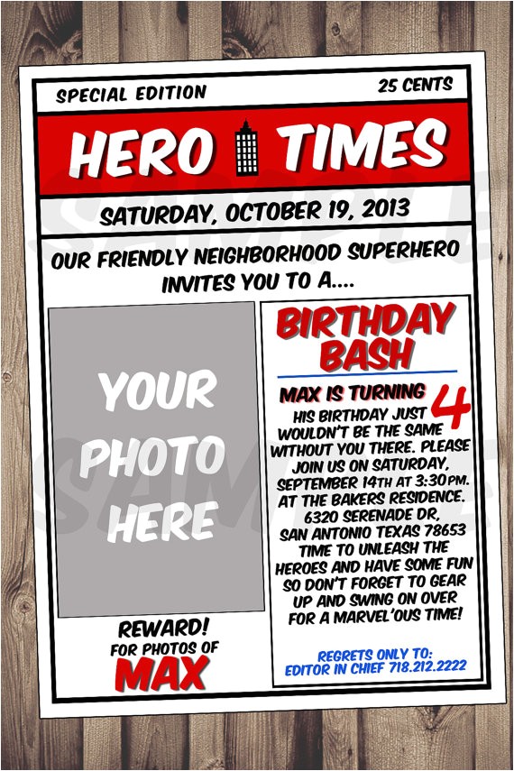 superhero invitation 5x7 superhero