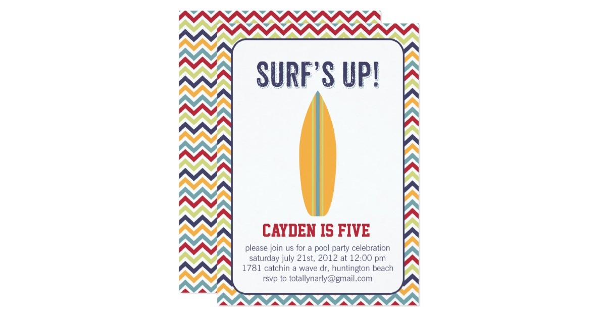 surfs up pool party invitation