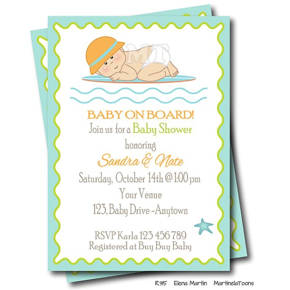 surf baby shower invitation baby board