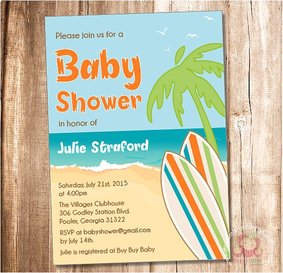 surfer baby shower invitation printable