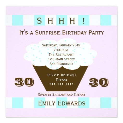 cupcake 30th surprise birthday party invitation