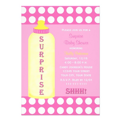 surprise baby shower invitation pink baby bottle