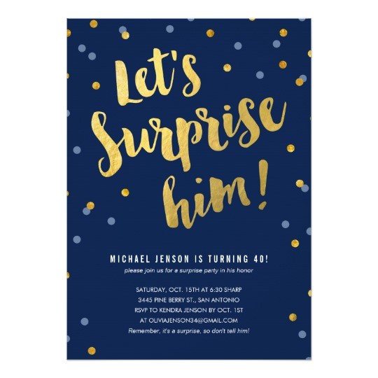 Surprise Party Invitation Template Gold Lettering Surprise Party Invitations for Him