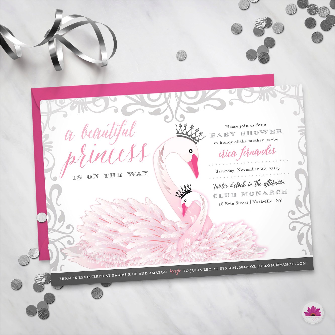 baby shower invitation princess swan